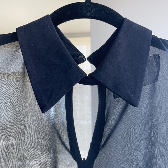 NWOT REFORMATION Sheer Mesh Black Long-Sleeve Top with Pockets and Collar M/L - Picture 3 of 4